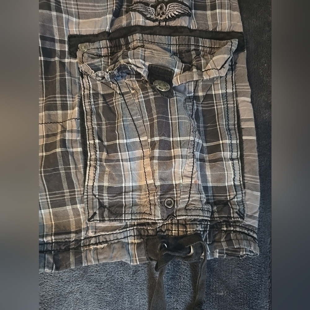 Affliction Black Premium Plaid Cargo Shorts Mens Sz 36 Multi-Pocket Y2K - Picture 8 of 12